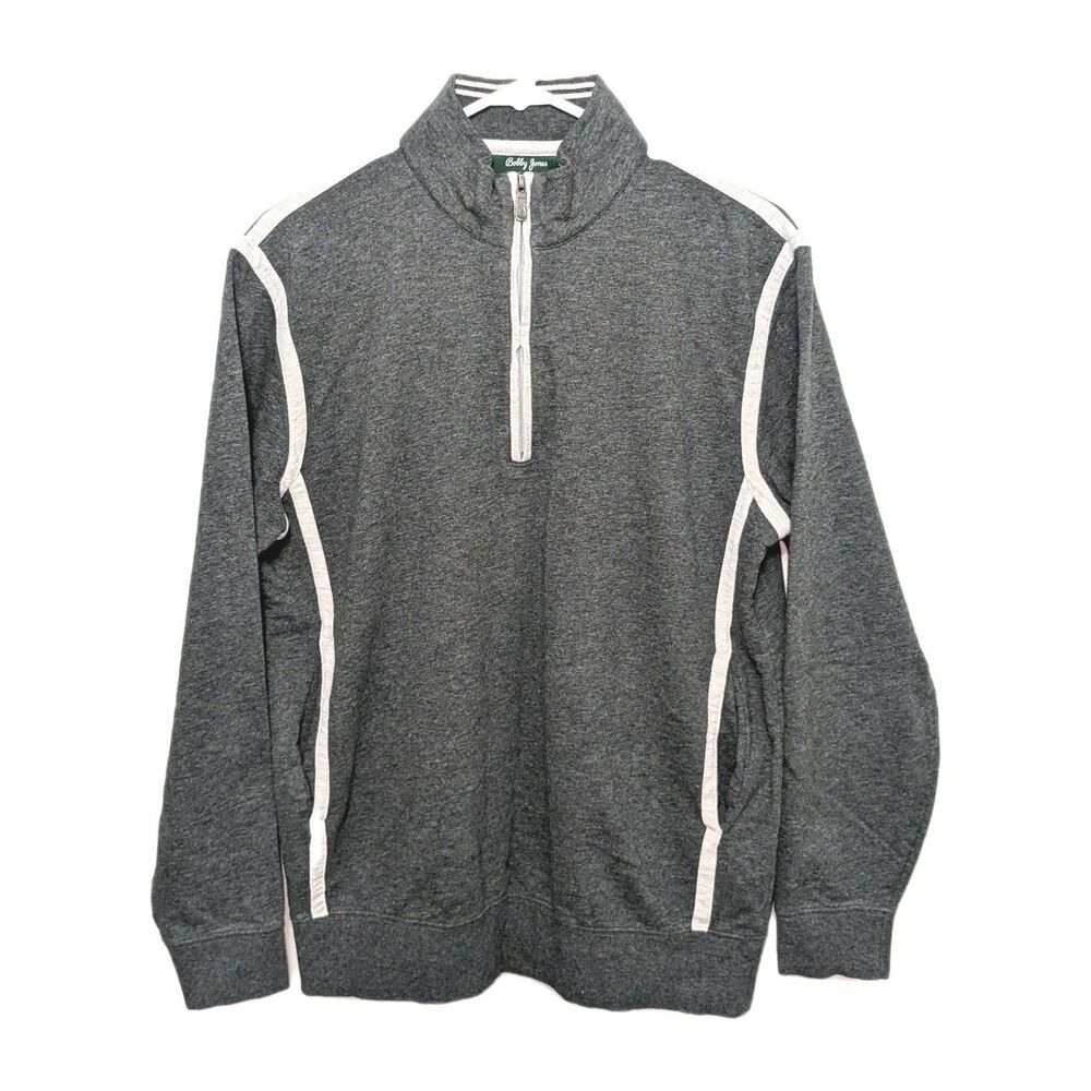 Bobby Jones Golf Pullover Men's Size Medium Gray Zip Sweater 100% Pima Cotton